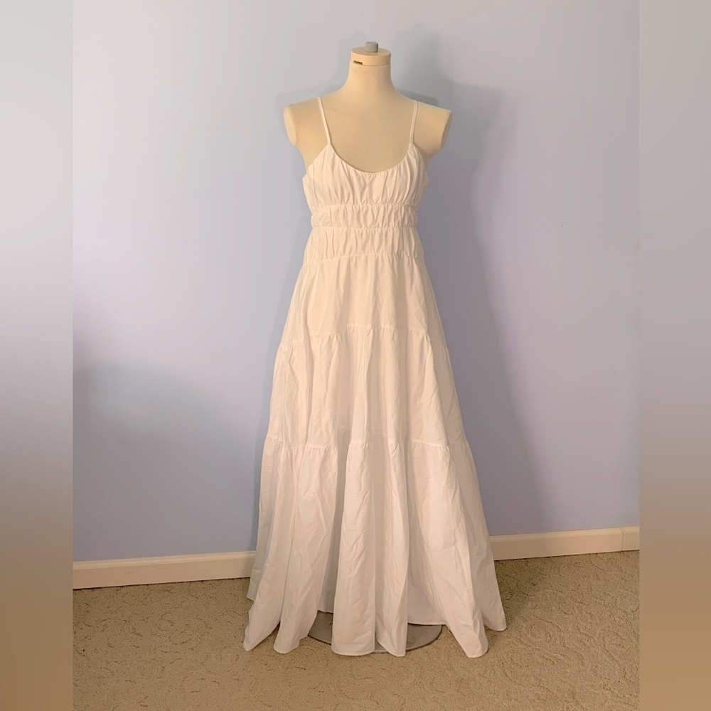 Express tiered white goddess maxi summer dress size small adjustable strap